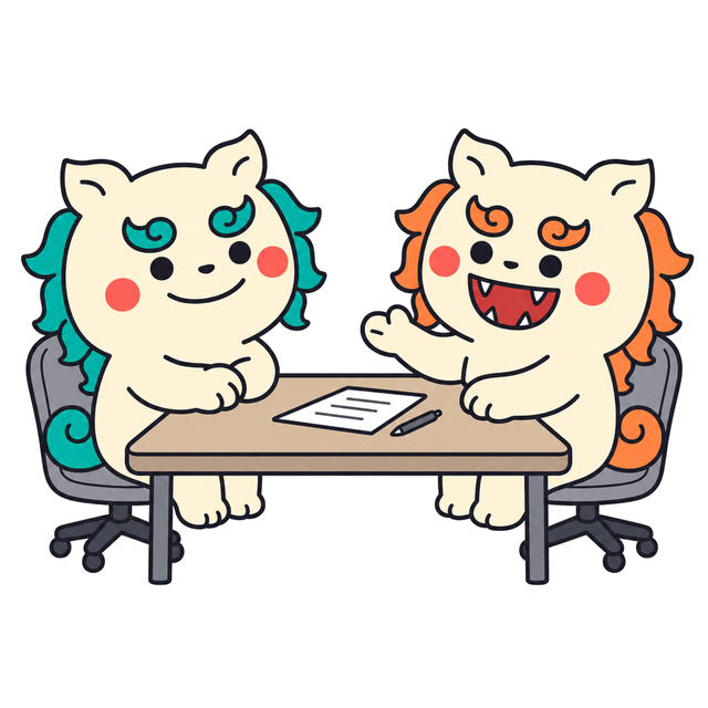 2人がテーブルで面談しているイラスト