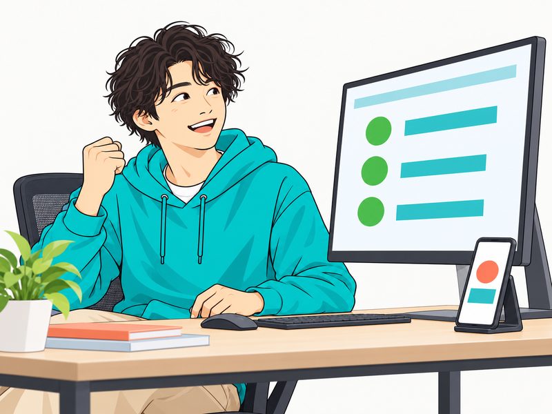 リリースのチェックを確かめて喜ぶエンジニア