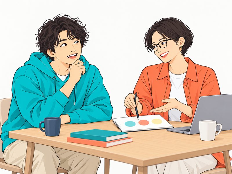 1on1で向かい合って話すエンジニアとマネージャー