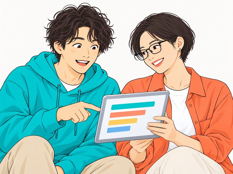 結果画面を見て驚くエンジニアと、うなずくマネージャー