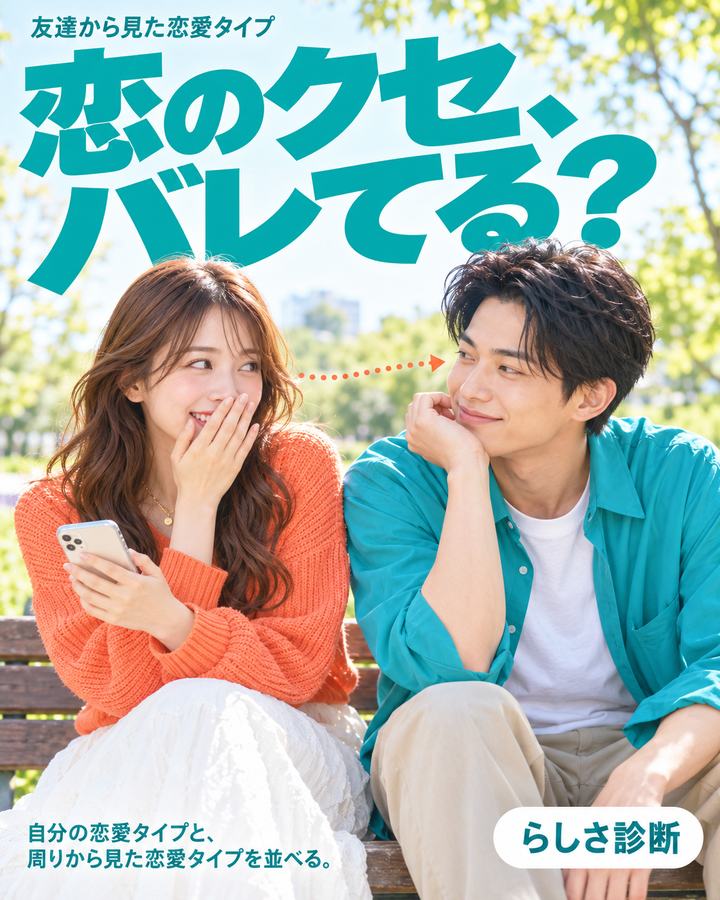 公園のベンチでスマホを見て照れる女性と、隣でいたずらっぽく笑う恋人の男性