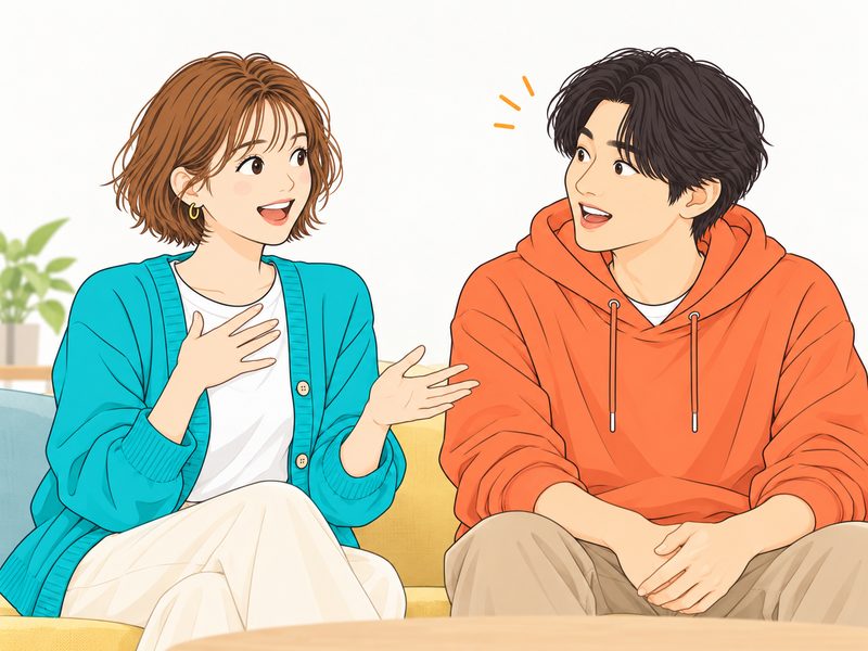 自己紹介でタイプを言った女性と、意外そうに目を丸くする友達