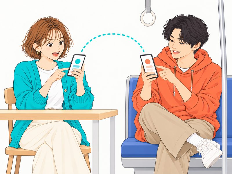 自宅の机と電車の中で、2人がそれぞれ自分のスマホで答えている