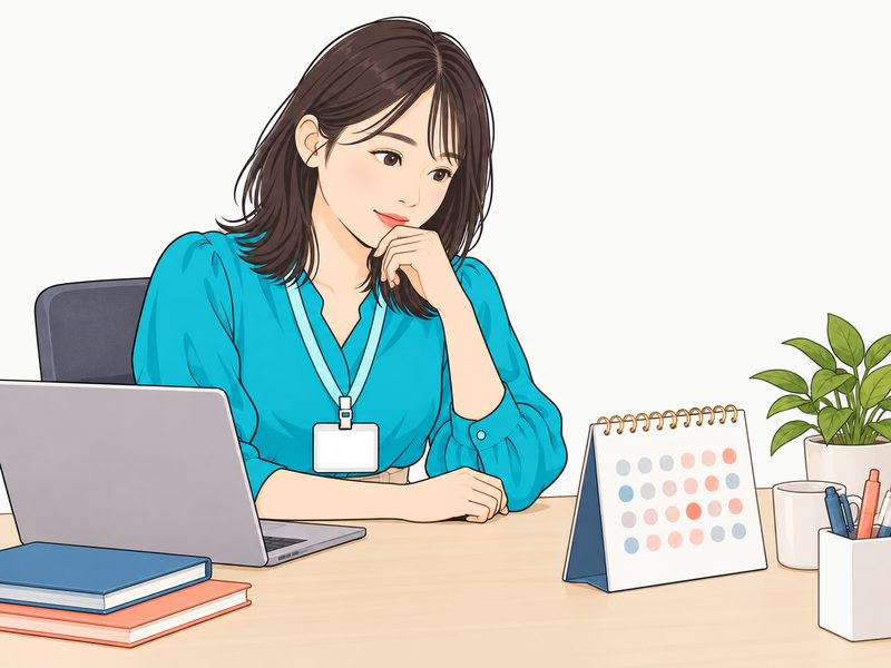 評価面談の前日、デスクで少し不安そうにする女性